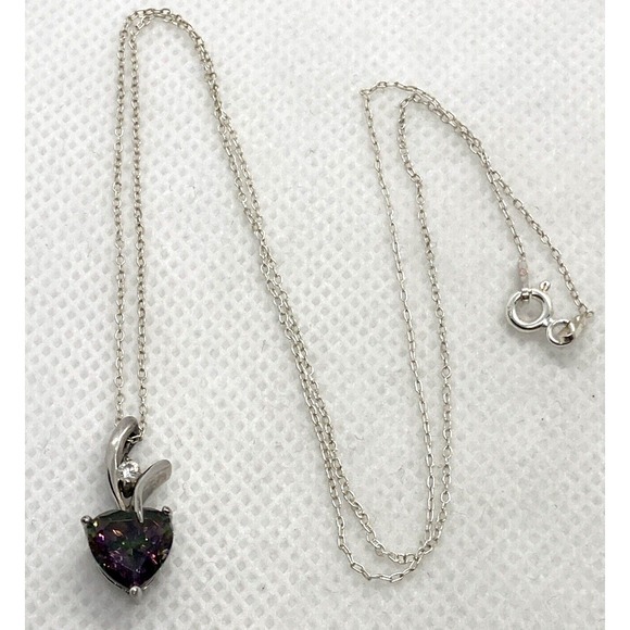 Mystic Quartz & CZ Heart Pendant 18.5 '' Necklace Sterling Silver 2.3g NYC Love - Picture 2 of 8